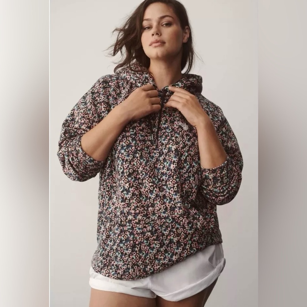 GOLA FLORAL PRINTED X ANTHROPOLOGIE HOODED SWEATSHIRT BLUE SIZE XS NWT